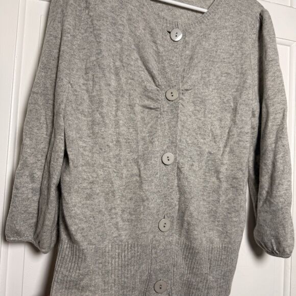 Vertical Design 100% Cashmere Cardigan Sweater Size Large Gray Button Front - Picture 3 of 5